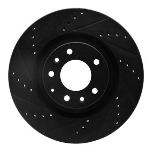 Mazda RX-8 Brake Rotor (1) - Front Left - R1 Concepts - Drilled & Slotted - Black - `04-`11